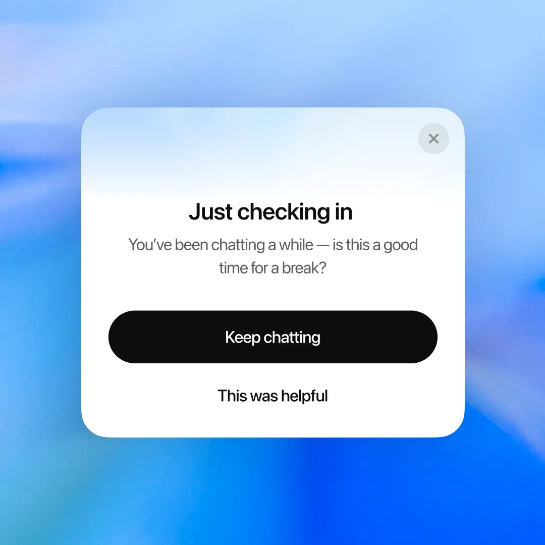 A warning screen showing the new nudge in ChatGPT, titled "Just checking in"