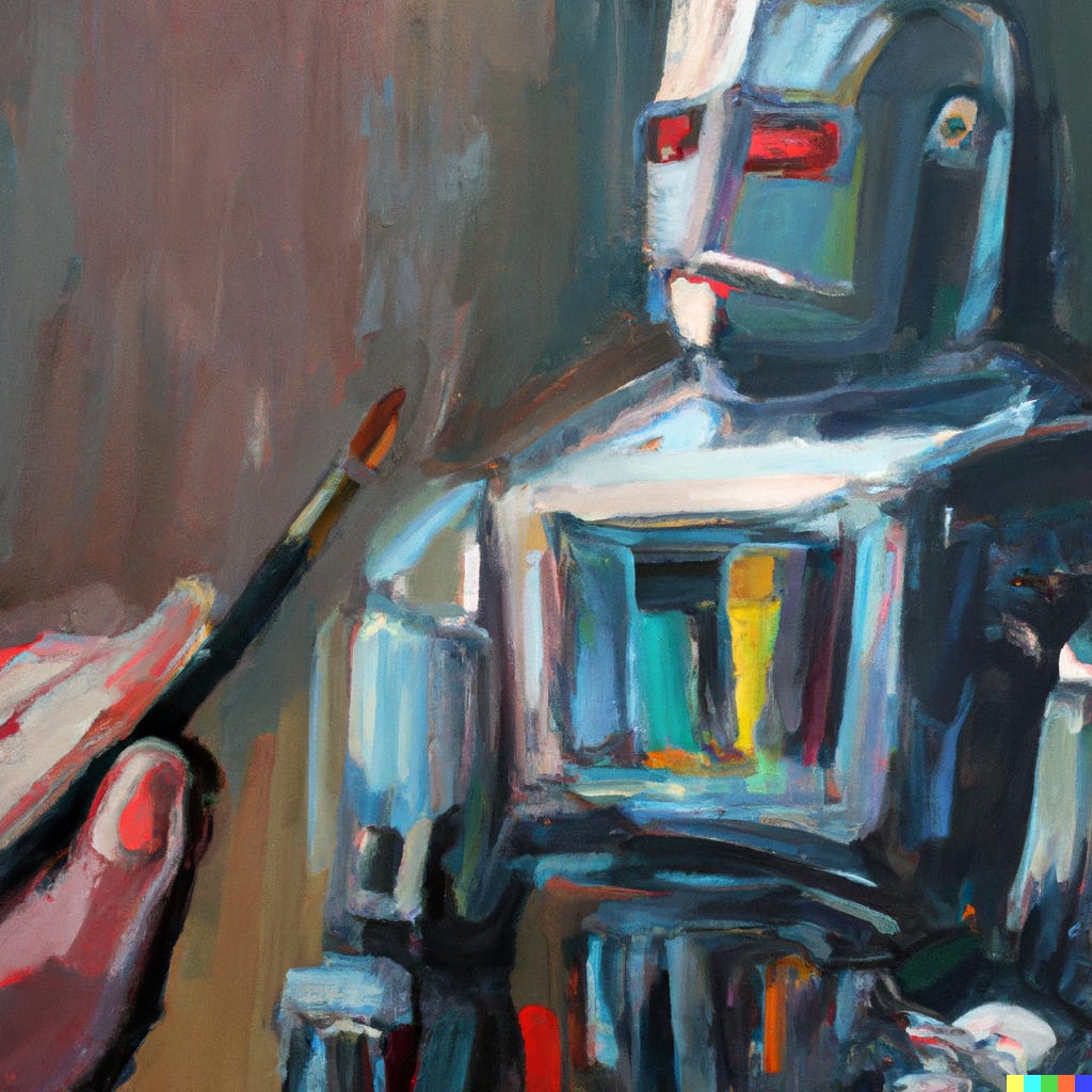 “oil painting of an artist painting a robot” / DALL-E
