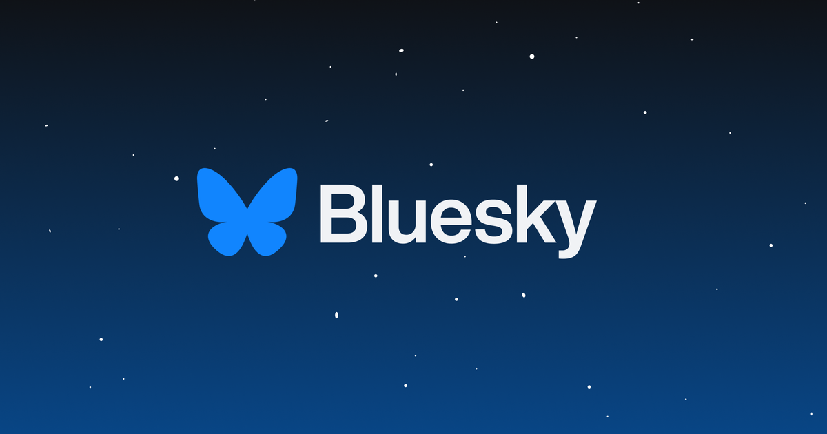 The Bluesky logo against an illustration of a night sky (Bluesky)