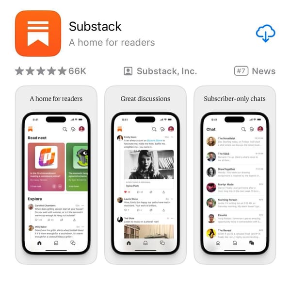 Screenshots of the Substack app